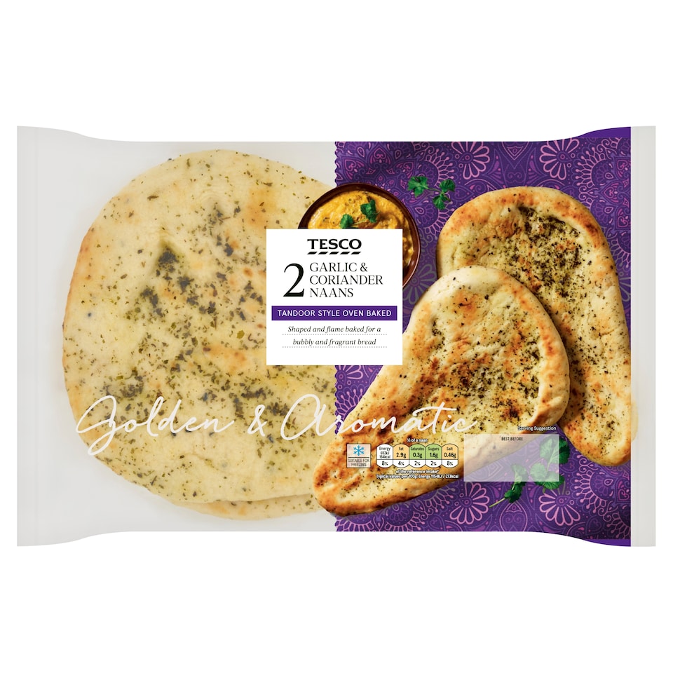 Tesco Garlic & Coriander Naan Bread 2 Pack