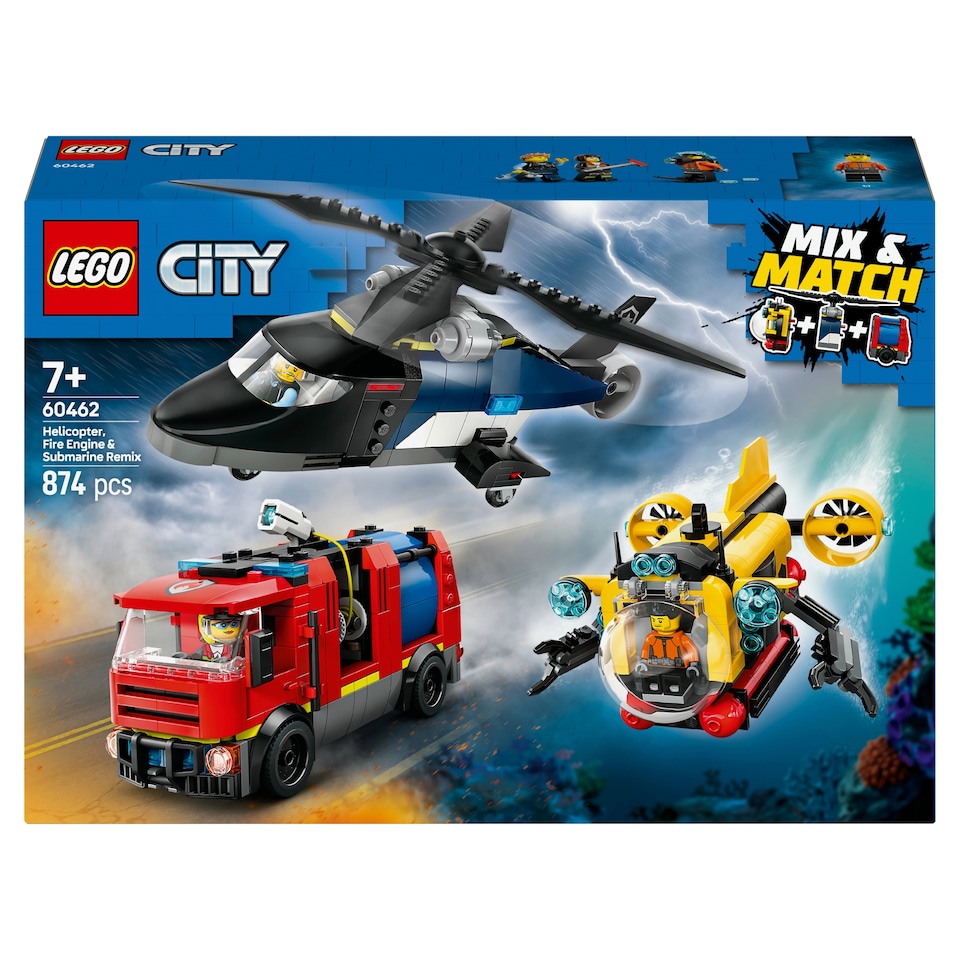 image 1 of LEGO City 60462 Helicopter, Fire Truck & Submarine Remix