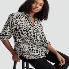 F&F Houndstooth Print Collared Blouse in Multi Black White