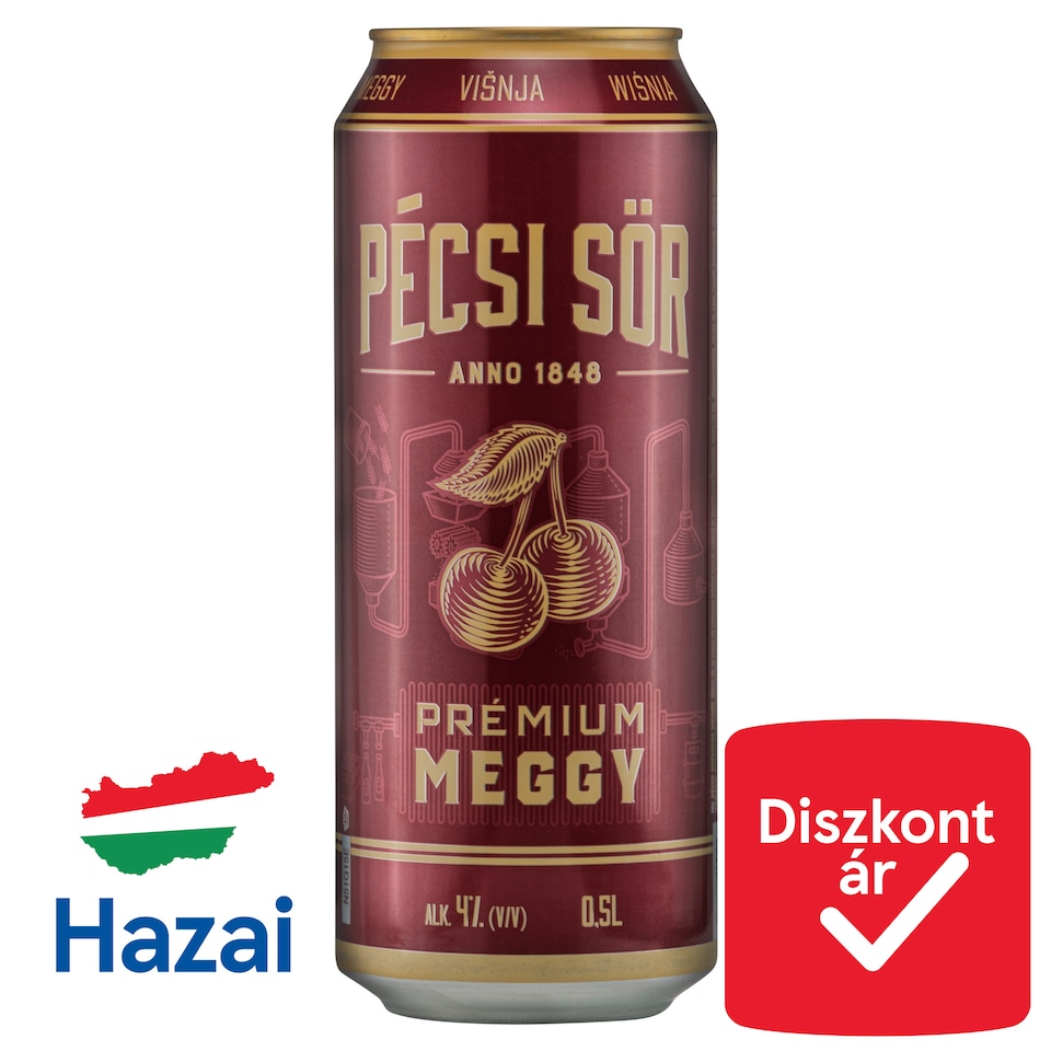 Pécsi Sör Prémium Meggy világos sör és meggy ízű szénsavas üdítőital keverék 4% 0,5 l