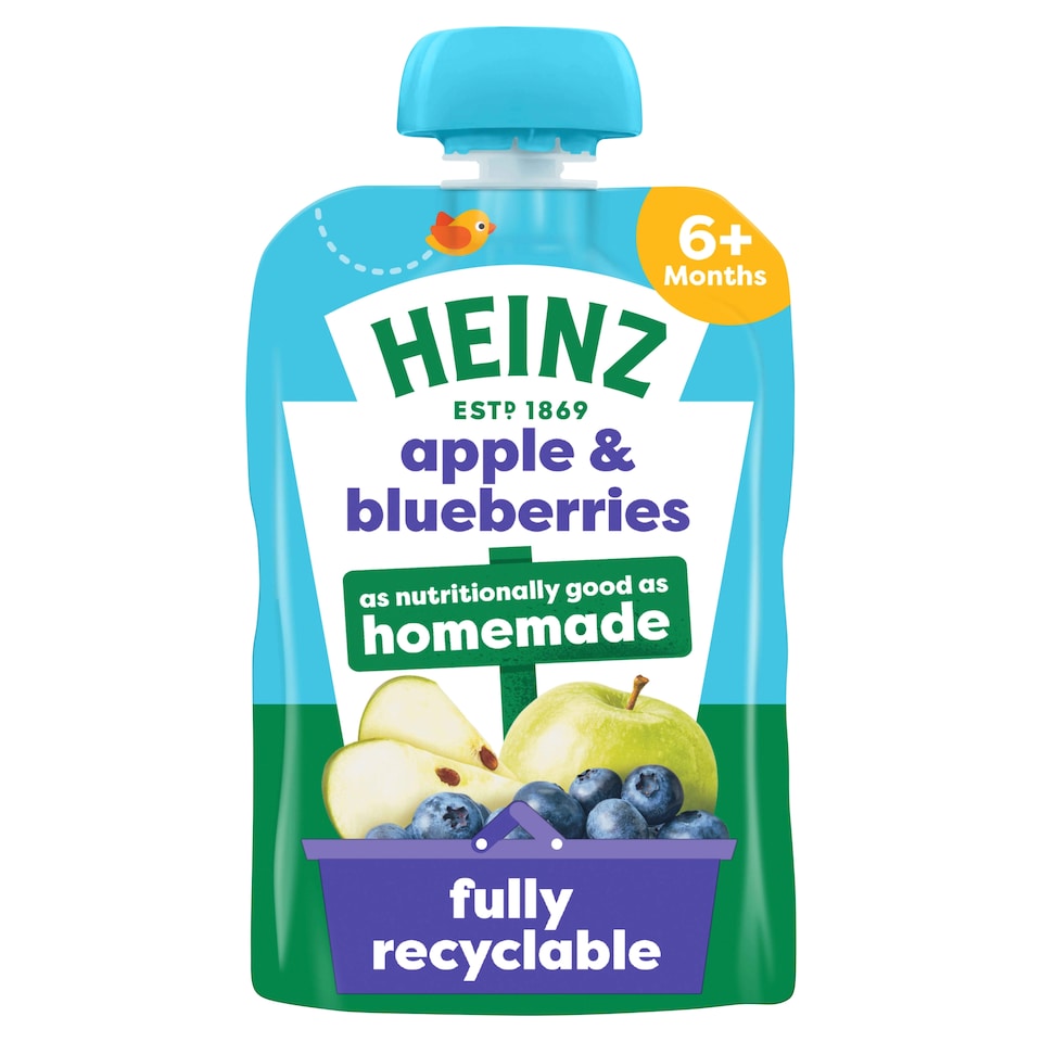 image 1 of Heinz Apple & Blueberry Puree Baby Food Pouch 100g