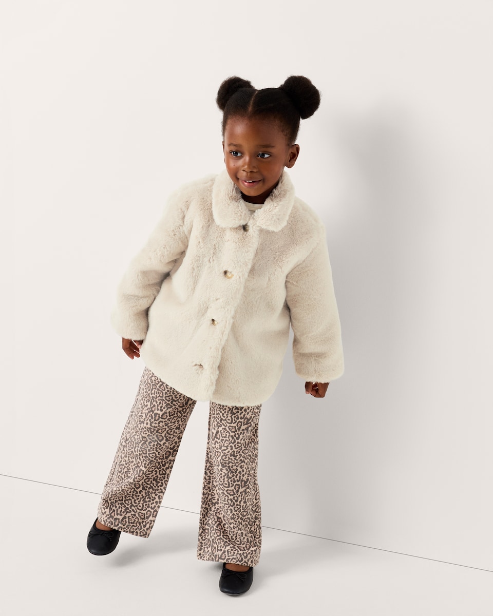 image 1 of F&F Girls Faux Fur Coat in Neutral