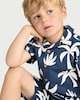 image 1 of F&F Boys 2-Piece Cotton Rich Palm Print Shirt and Shorts Set in Navy