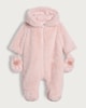 image 1 of F&F Baby Rabbit Style Hooded Pramsuit in Multi Pink