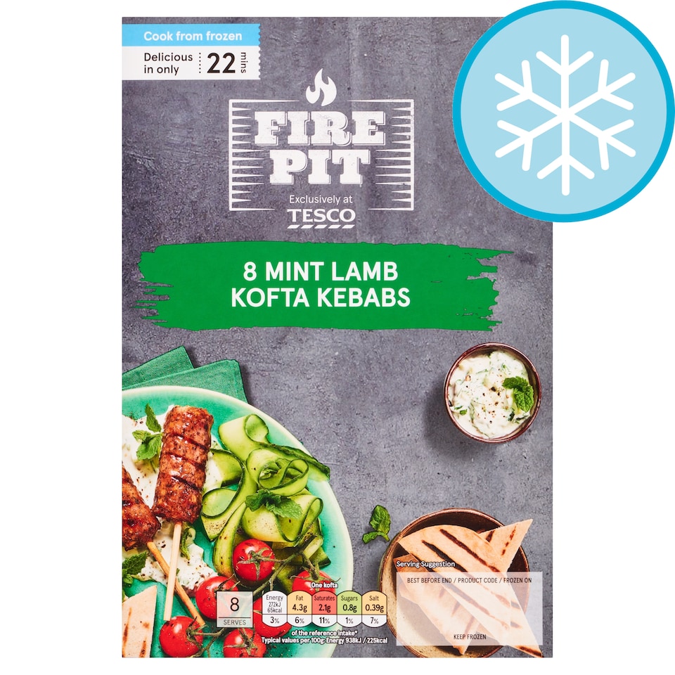TESCO FIRE PIT 8 MINT LAMB KOFTAS 320G