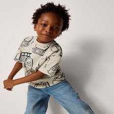 F&F Boys Pure Cotton Vehicle T-Shirt in Stone