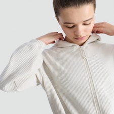 F&F Active Ribbed Hooded Zip Up Jacket in Cream