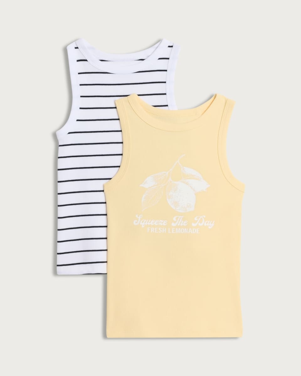 image 1 of F&F Girls 2-Pack Cotton Rich Vests in Multi Yellow
