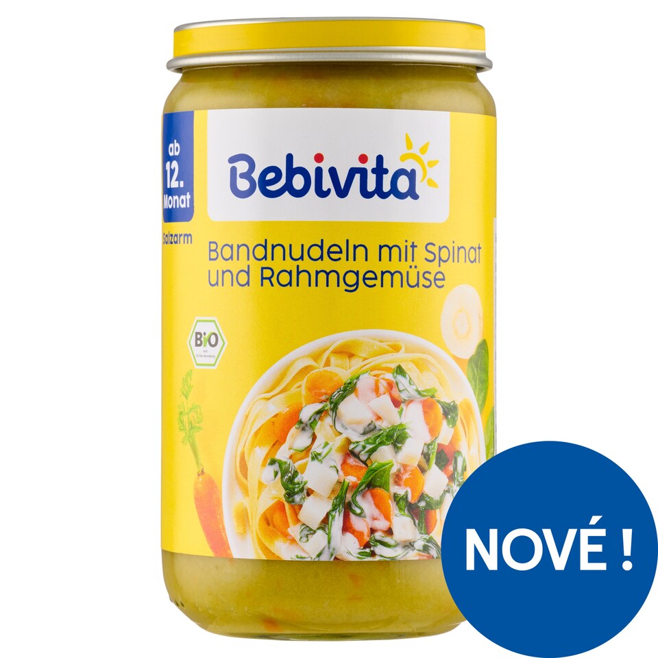 Obrázek 1 pro produkt Bebivita Bio nudle, špenát, zelenina se smetanou 250g