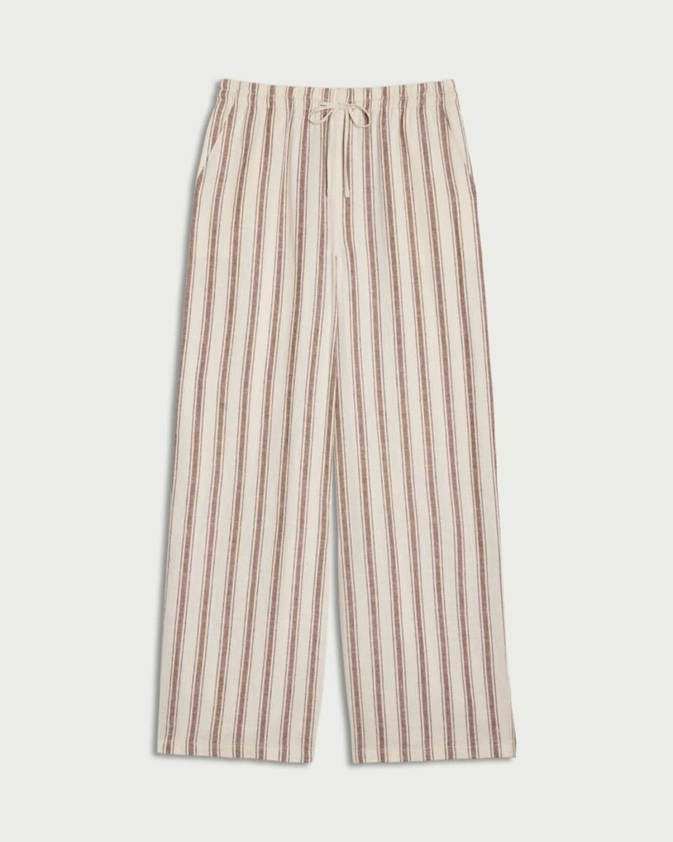 image 1 of F&F Linen Rich Striped Wide Leg Trousers in Cream