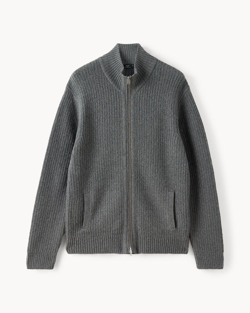 image 1 of F&F Knitted Chunky Zip Up Jumper in Grey