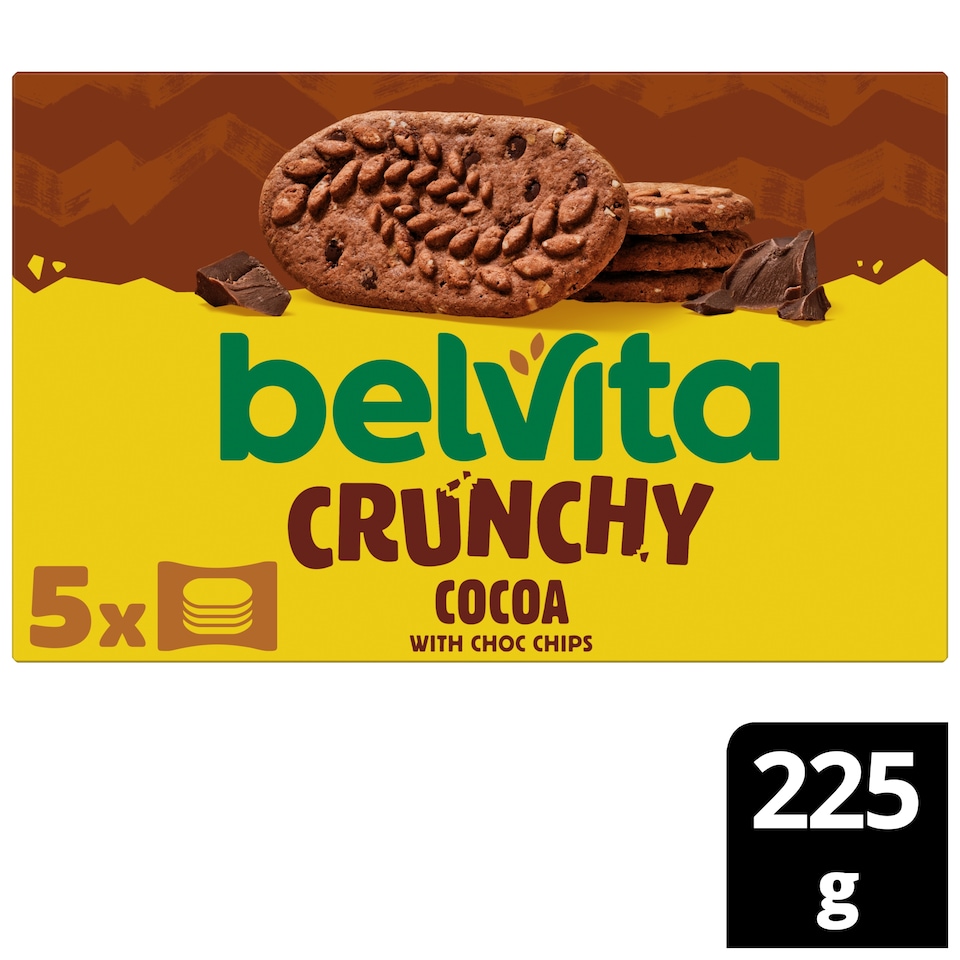 Belvita Breakfast Cocoa Chocolate Chip Cereal Biscuit Snack Bars Pack 5 x 45g