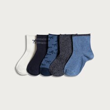 F&F Girls 5-Pack Cotton Rich Bow Pattern Ankle Socks in Navy Multi