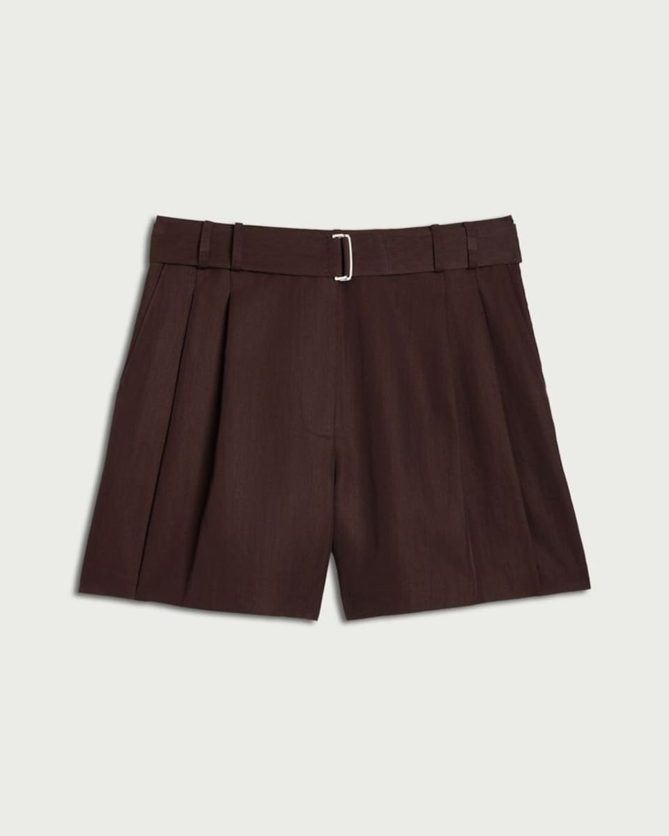 image 1 of The F&F Edit Lyocell Blend Pleated Co-ord Shorts in Chocolate