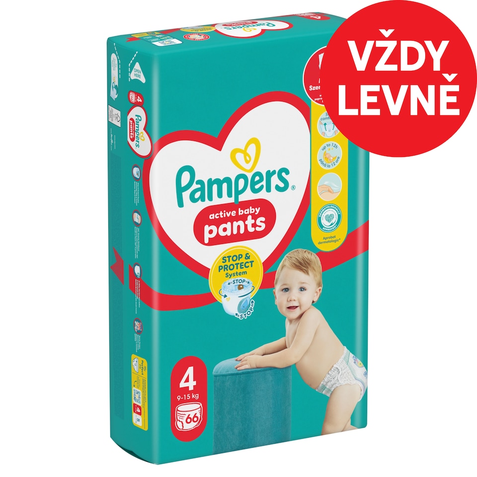 Obrázek 1 pro produkt Plenkové Kalhotky Pampers Active Baby Pants, Velikost 4, 66 Plenky, 9kg-15kg