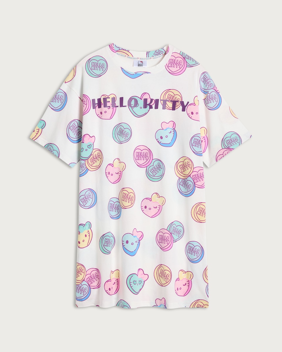image 1 of Hello Kitty Pure Cotton Nightdress in Multi White