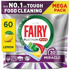 Fairy Platinum Plus 30 Minute Miracle Lemon 60 Dishwasher Tablets 988g