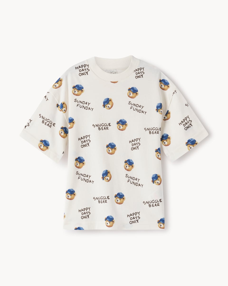 image 1 of F&F Boys 2-Pack Pure Cotton Teddy Bear T-Shirts in Blue
