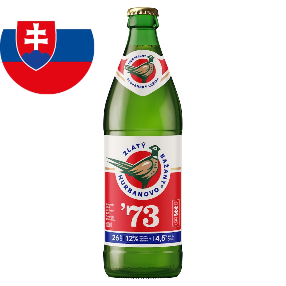 Zlatý Bažant´73 Pivo svetlý ležiak fľaša 500 ml