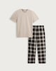 image 4 of F&F Check Print Fleece Bottom Pyjama Set in Stone