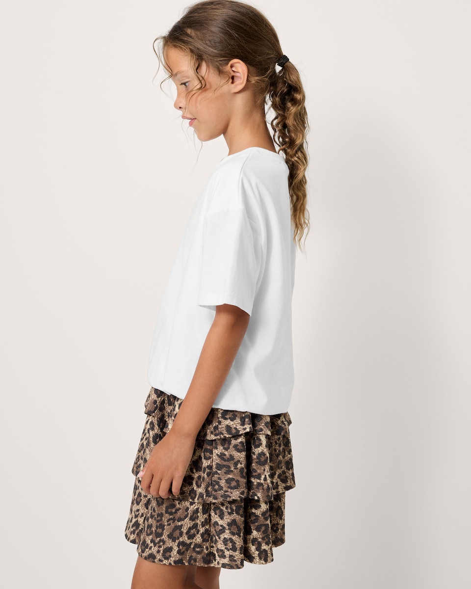 image 1 of F&F Girls Pure Cotton Bubble Hem T-Shirt in White
