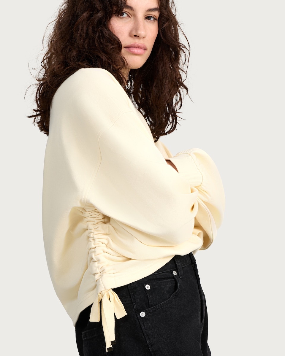 image 1 of The F&F Edit Cotton Rich Ruched Side Tie Detail Sweatshirt in Yellow