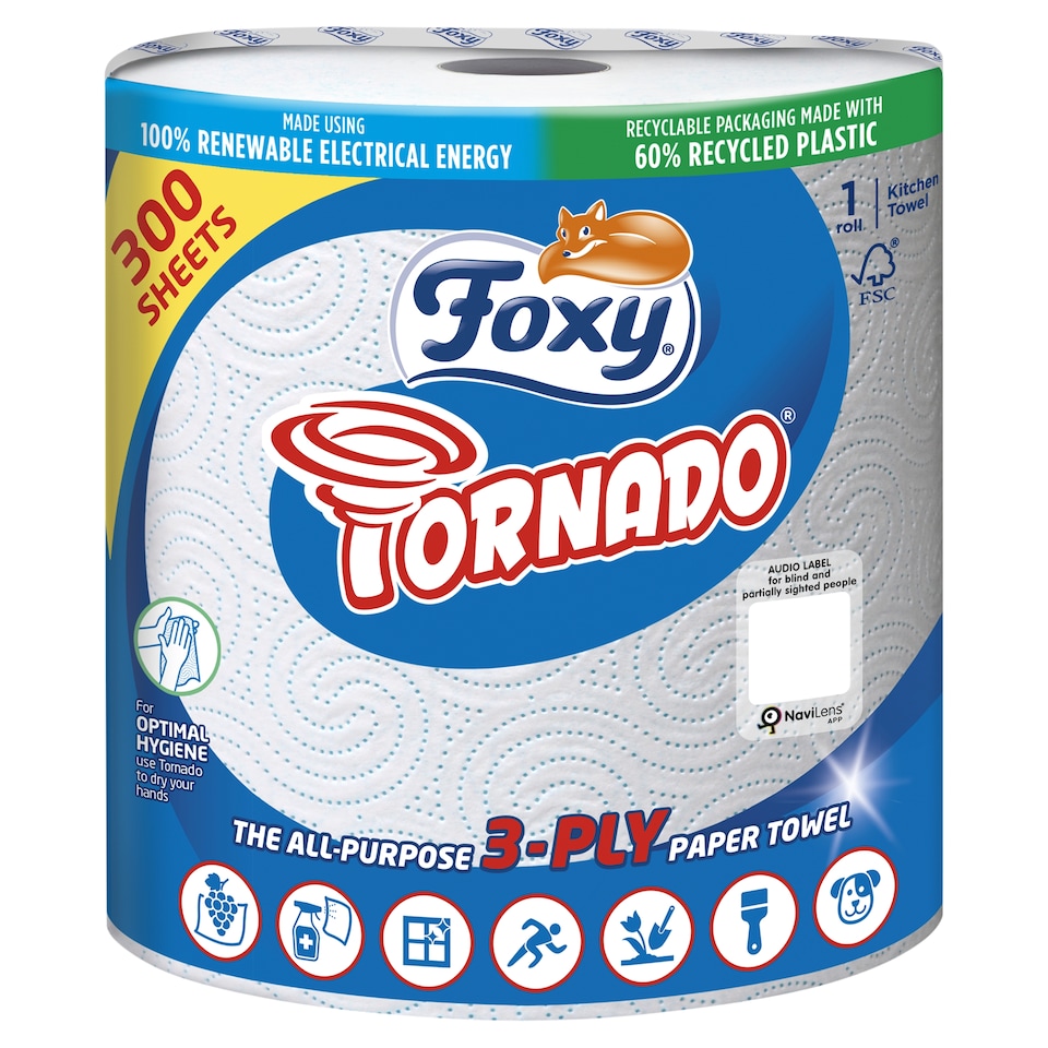 Foxy Tornado kitchen Towel 3ply 1 Roll 300 Sheets