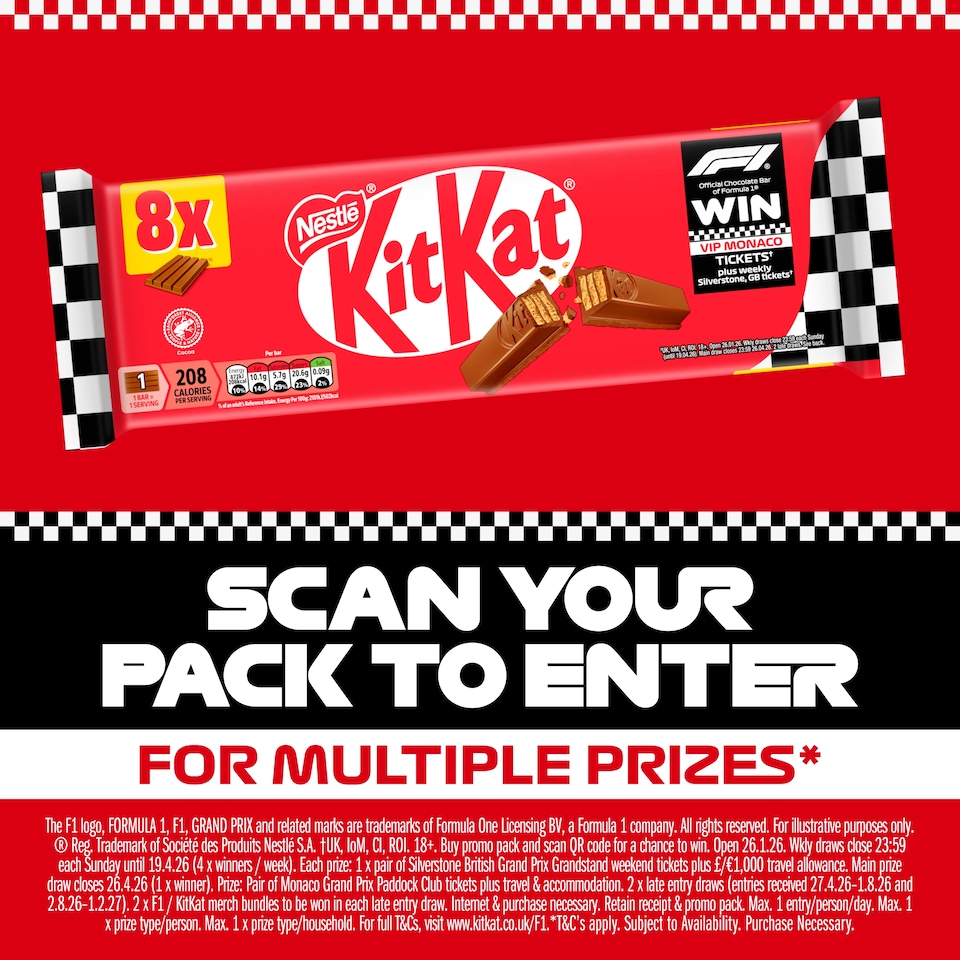 image 1 of Kit Kat 4 Finger Milk Chocolate Bar Multipack 41.5g 8 Pack