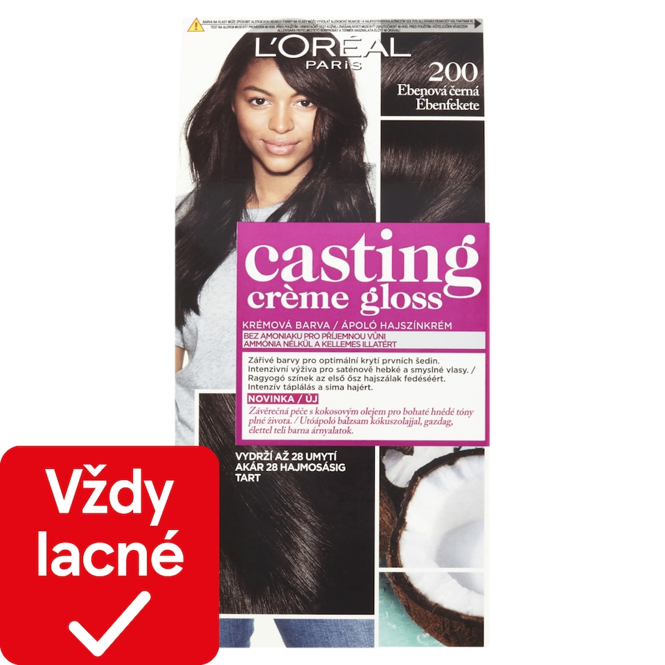 L'Oréal Paris Casting Creme Gloss, semipermanentná farba 200 EBENOVÁ ČIERNA, 48 +72 +60 ml