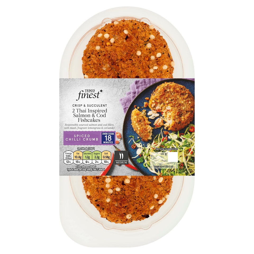 Tesco Finest 2 Thai Inspired Salmon & Cod F/Cakes 290G