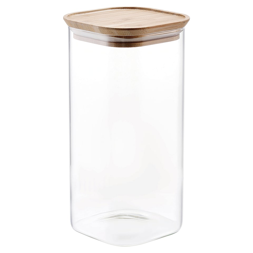Tesco Glass Square Food Storage Jar with Bamboo Lid 1.5L
