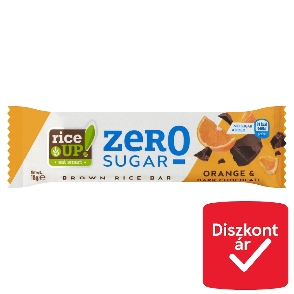 RiceUp! puffasztott teljes kiőrlésű barna rizsszelet narancs ízű étcsokoládéval 18 g  1. kép