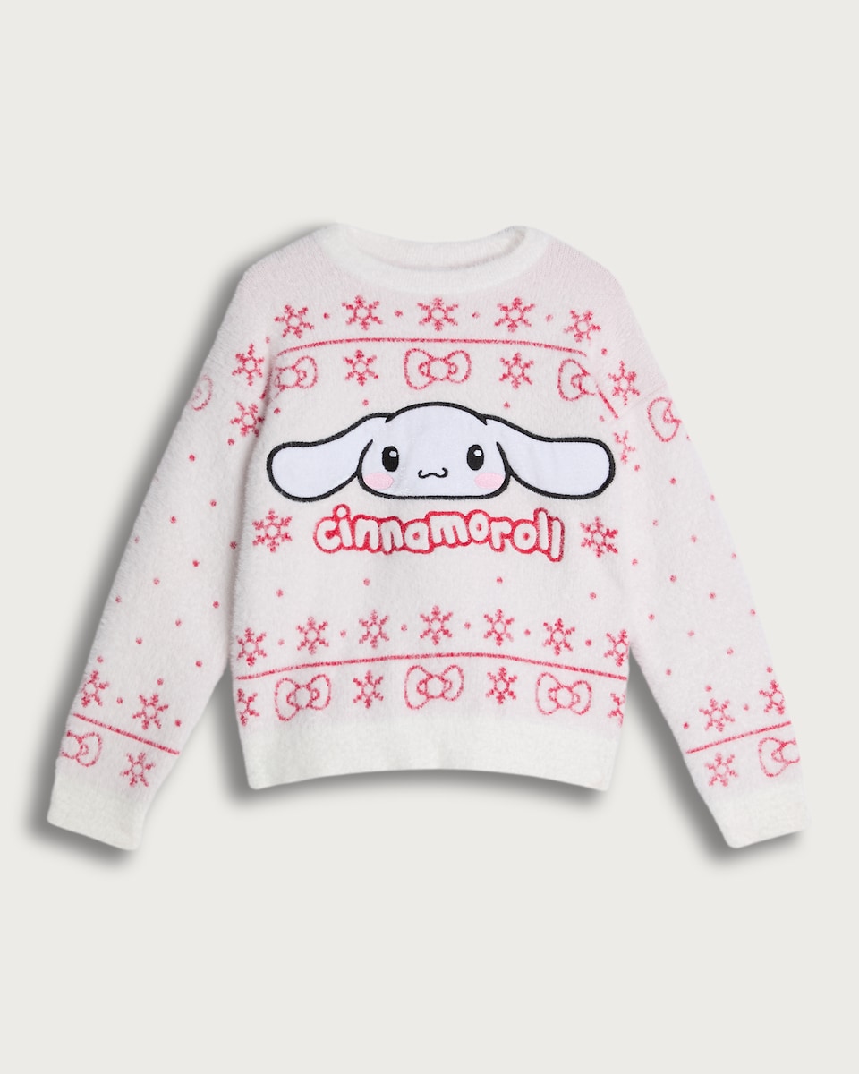 image 1 of Cinnamoroll Snowflake Print Knitted Jumper in White