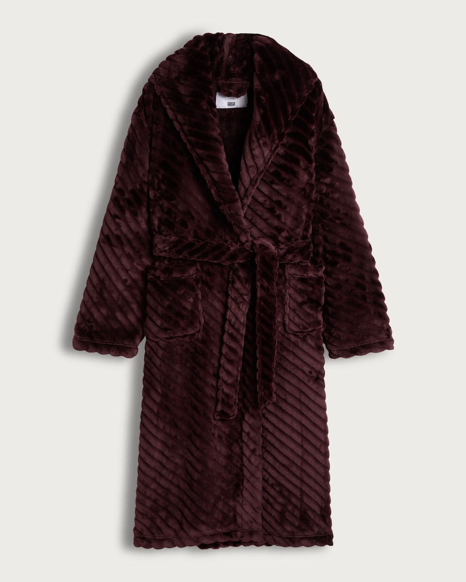 F&F Fleece Textured Dressing Gown in Burgundy