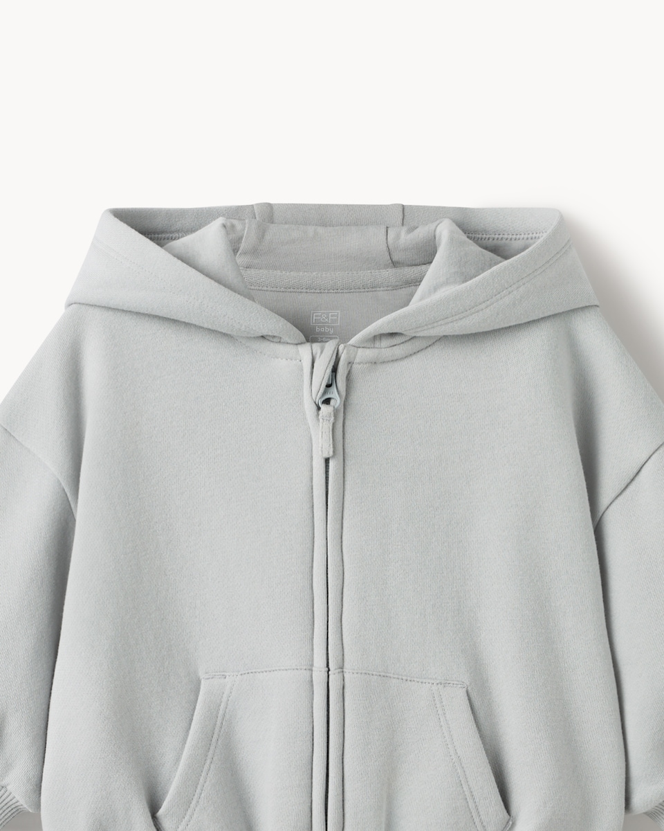 image 1 of F&F Baby Cotton Rich Zip Up Hoodie in Grey