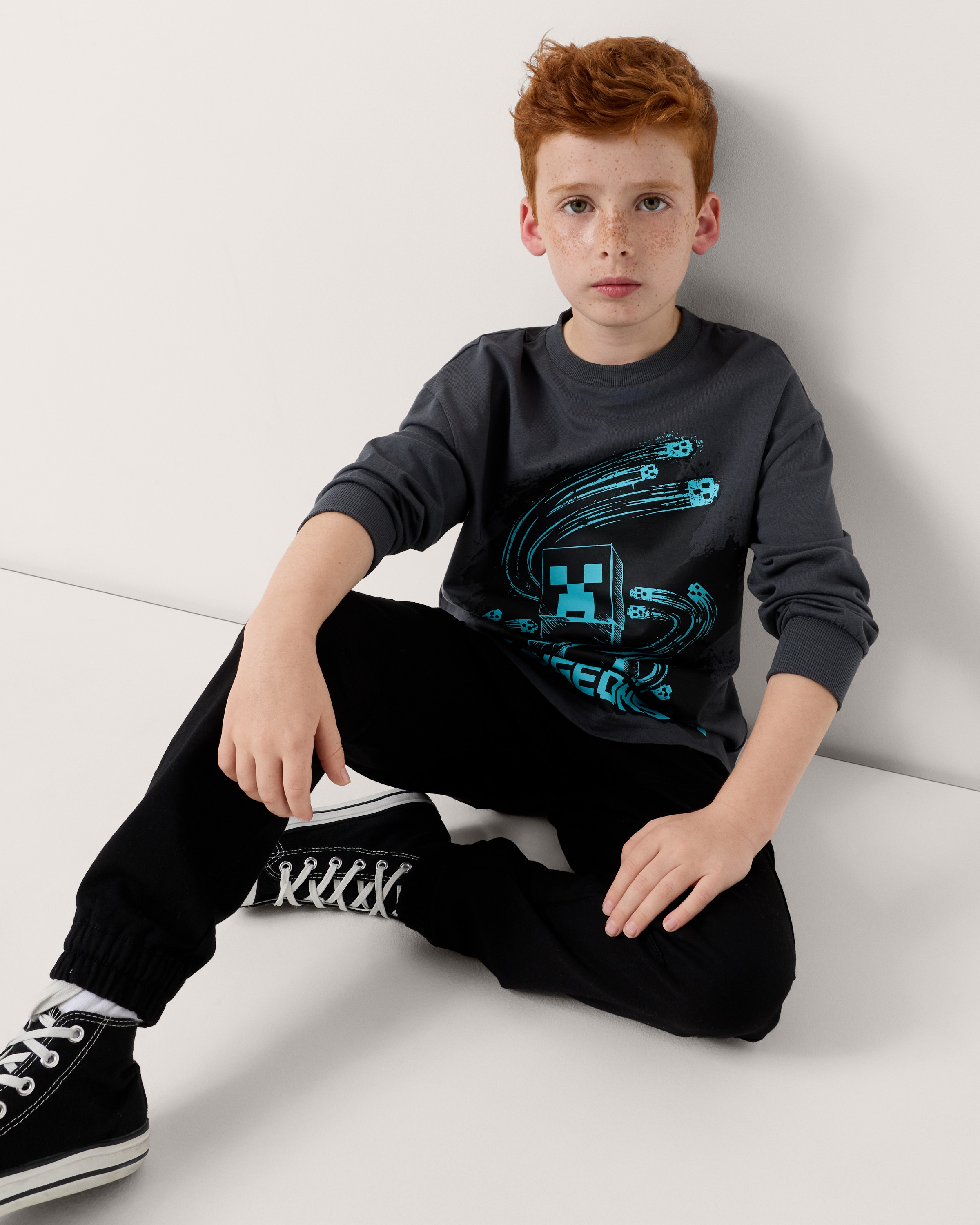Minecraft Pure Cotton Dungeons Printed Top in Grey