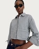 image 1 of F&F Pure Cotton Seersucker Striped Cropped Shirt in Navy