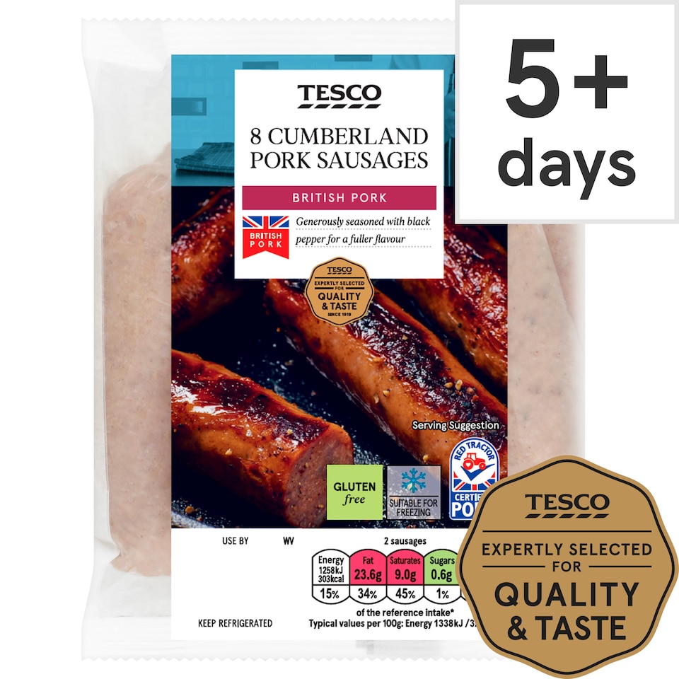 Tesco British Cumberland Sausages 8 Pack 454G