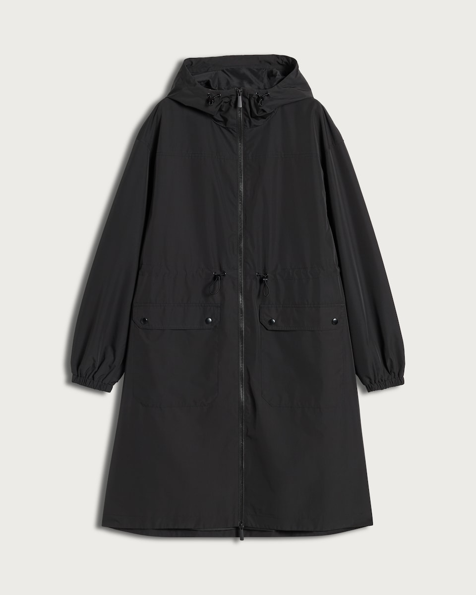 image 1 of F&F Hooded Longline Shower Resistant Raincoat in Black