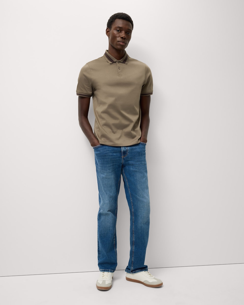 image 1 of F&F Pure Cotton Tipped Polo Shirt in Med Nude