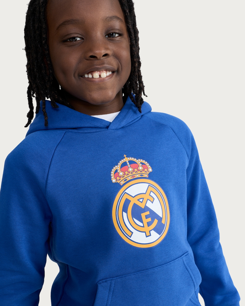 image 1 of Real Madrid Logo Cotton Rich Hoodie in Blue