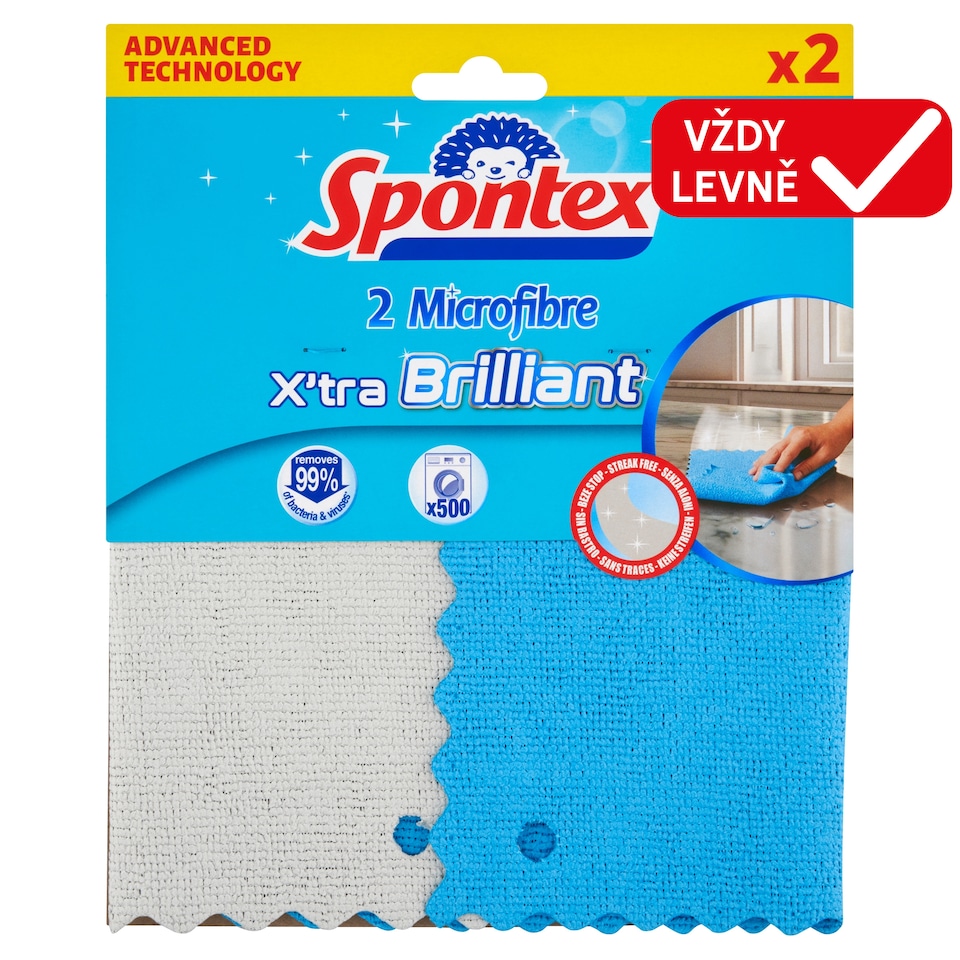 image 1 of Spontex Microfibre X'tra Brilliant Cloths 2 pcs