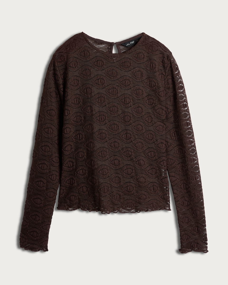 image 1 of F&F Lace Textured Long Sleeved Top in Olive
