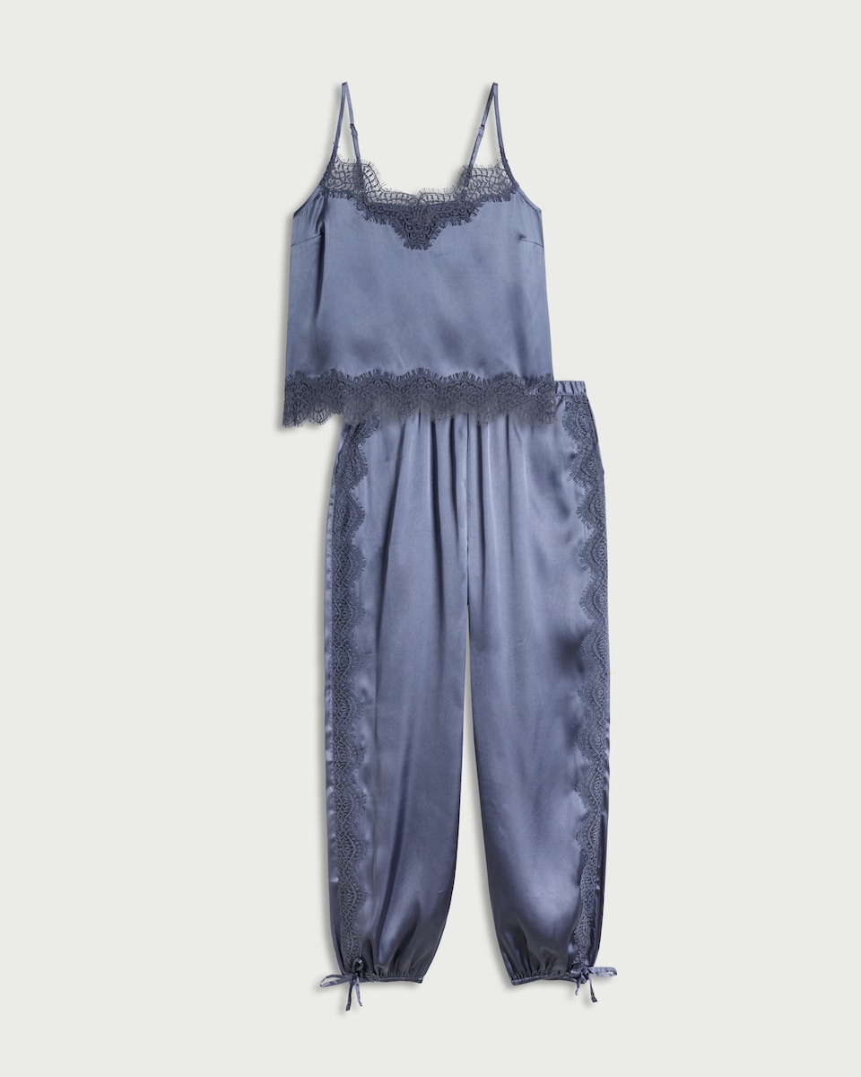 image 1 of F&F Satin Pyjama Set in Blue