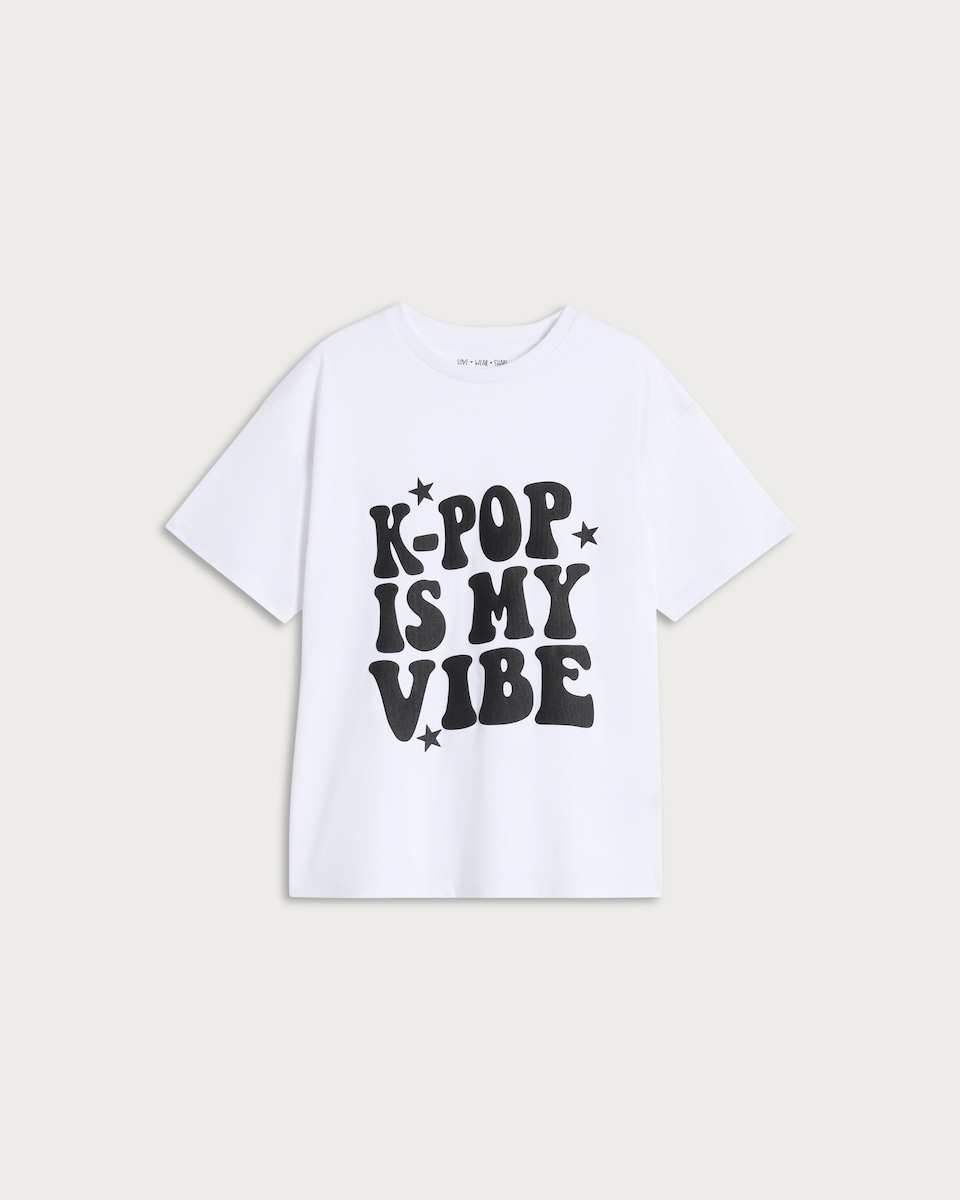 F&F Girls Pure Cotton K-Pop Is My Vibe Slogan T-Shirt in White