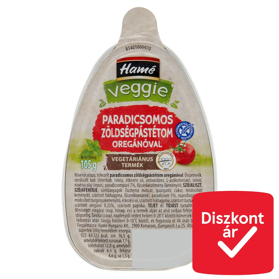 Hamé Veggie paradicsomos zöldségpástétom oregánóval 105 g