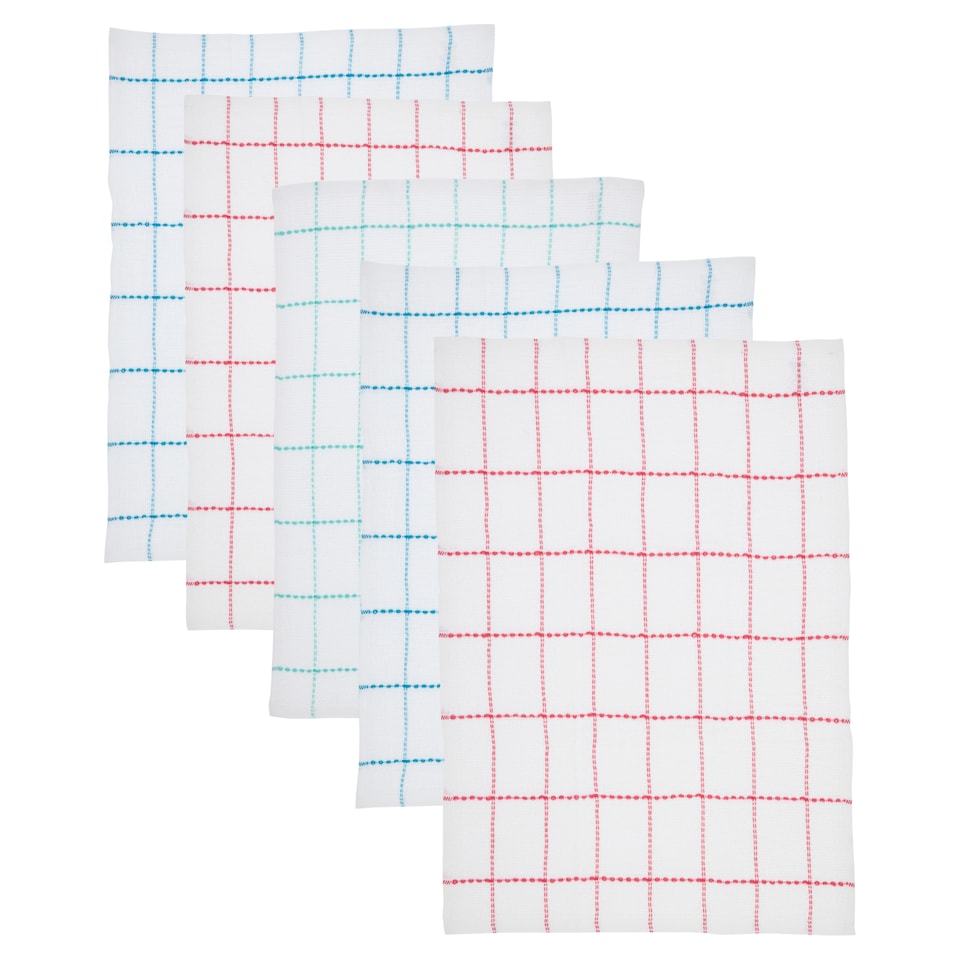 image 1 of Tesco Linear Check Tea Towels 5 Pack Brights