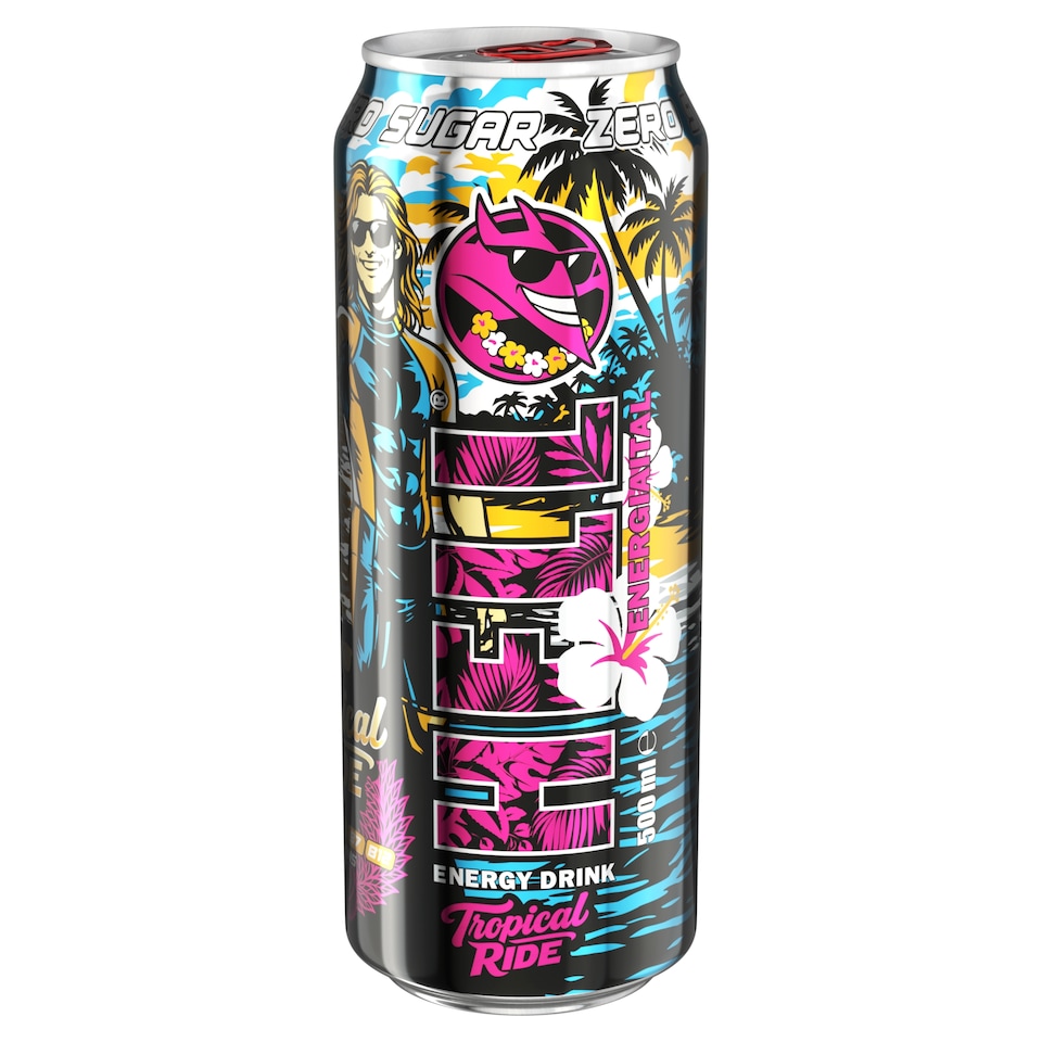 HELL Tropical Ride hibiszkusz- és mangosztánízű, koffeintartalmú, szénsavas energiaital 500 ml  1. kép
