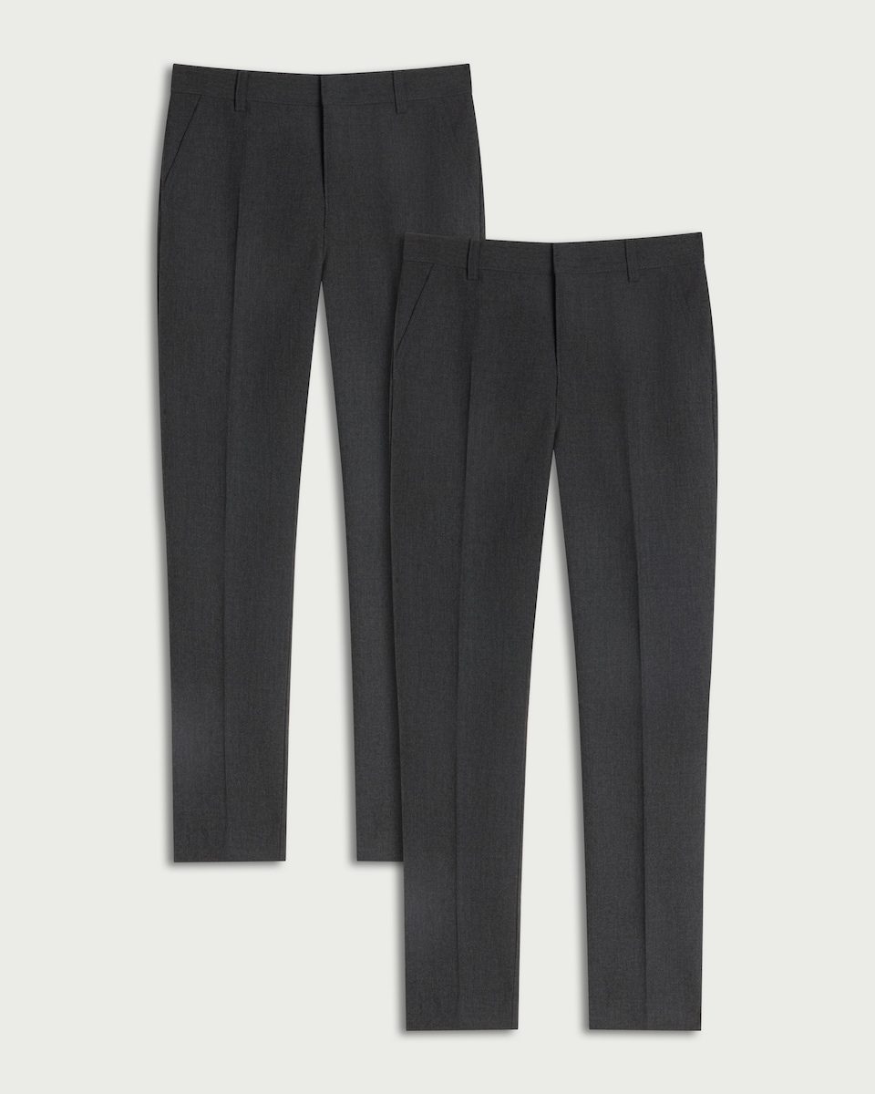 image 1 of F&F School Boys 2-Pack Slim Fit Trousers in Grey