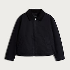 F&F Pure Cotton Corduroy Collar Zip Front Jacket in Black